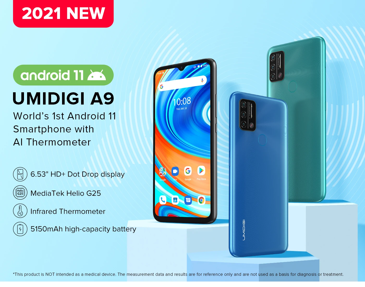 In Stock UMIDIGI A9 Smart Phone Android 11 Global Version 13MP AI Triple Camera Helio G25 Octa Core 6.53" HD+ 5150mAh Cellphone best poco mobile