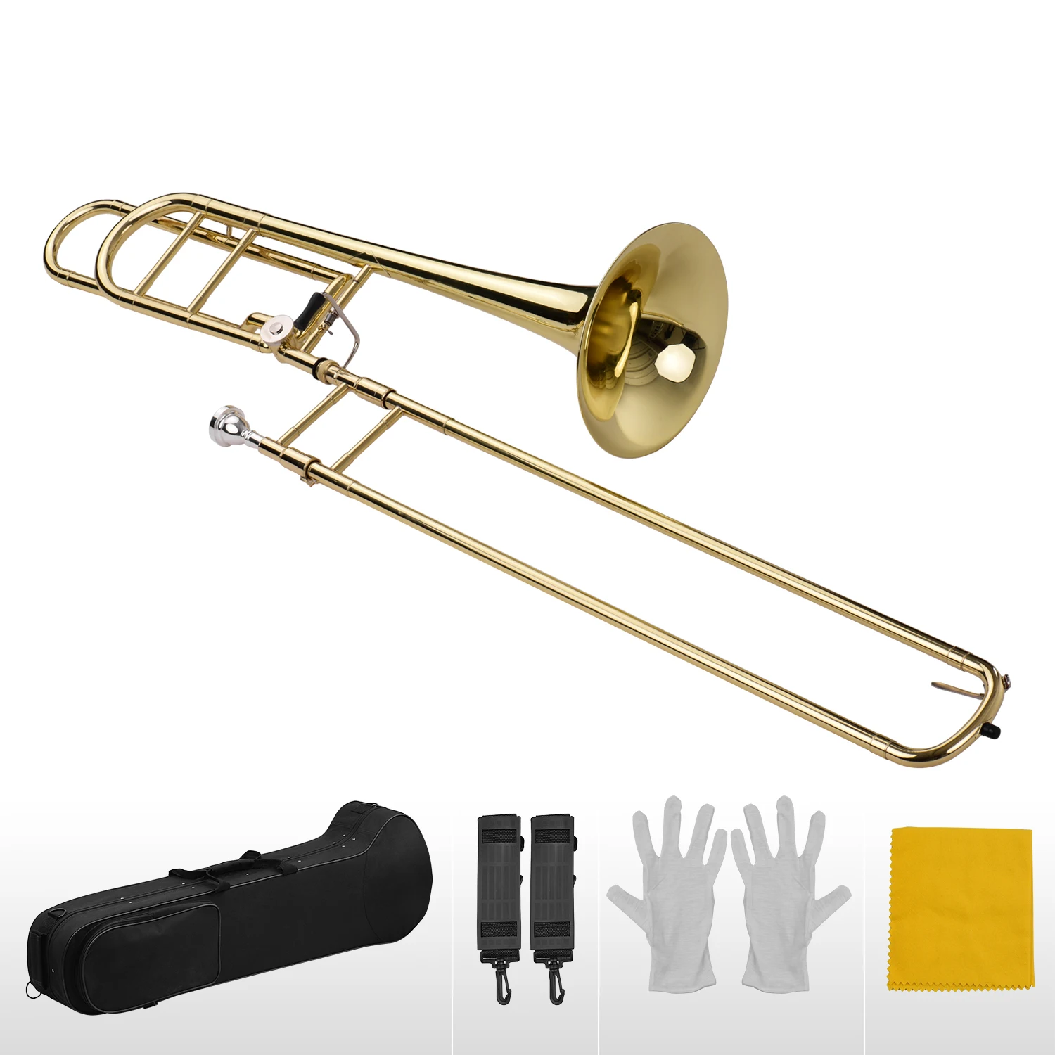 

Upgraded Intermediate Bb Flat Tenor Slide Trombone with F Trigger Including Mouthpiece Carry Case Gloves Cleaning Cloth