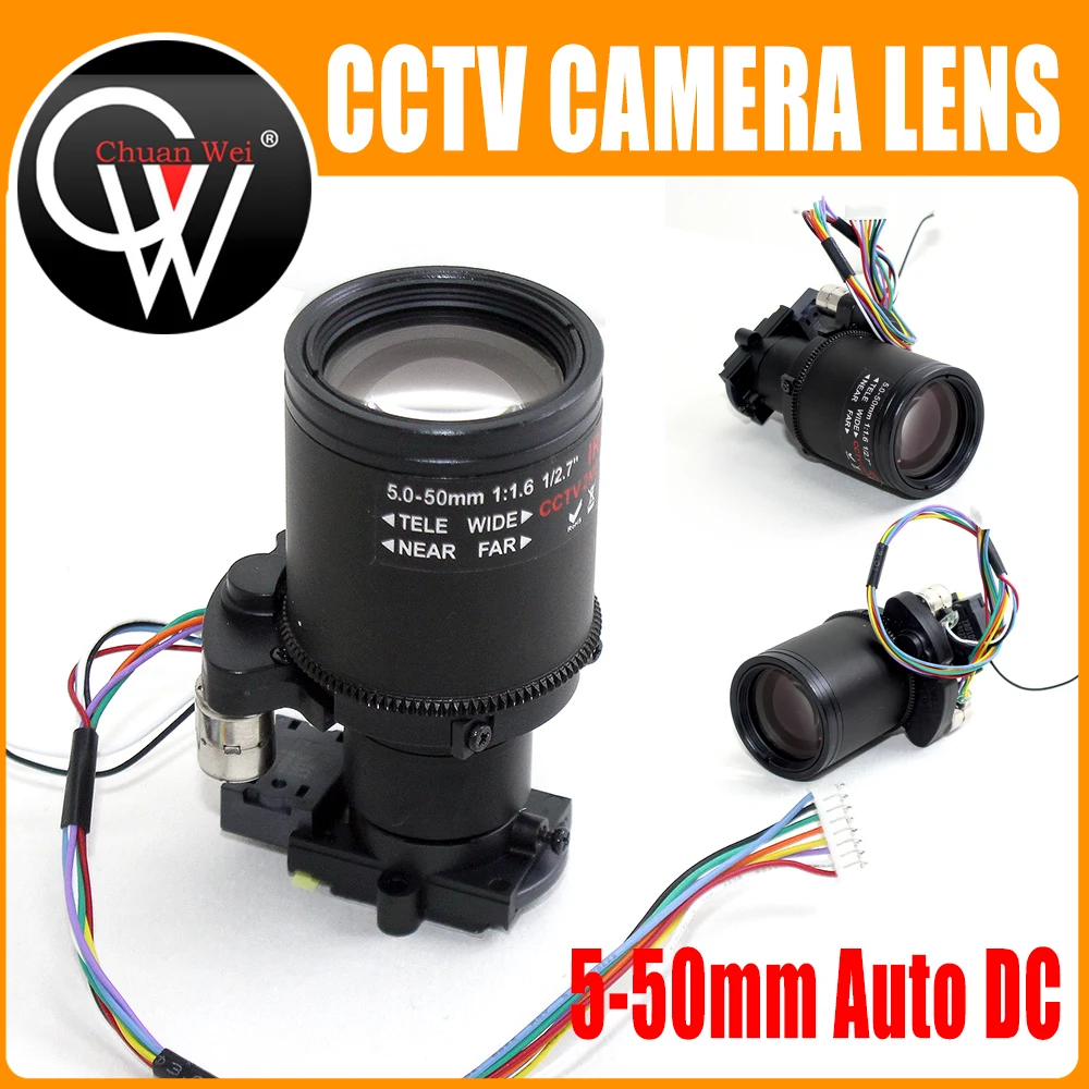 2Megapixel Motor Varifocal Lens 5-50mm D14 IR CUT Long Distance View With Motorized Zoom and Focus For 1080P/5MP AHD/IP Camera |