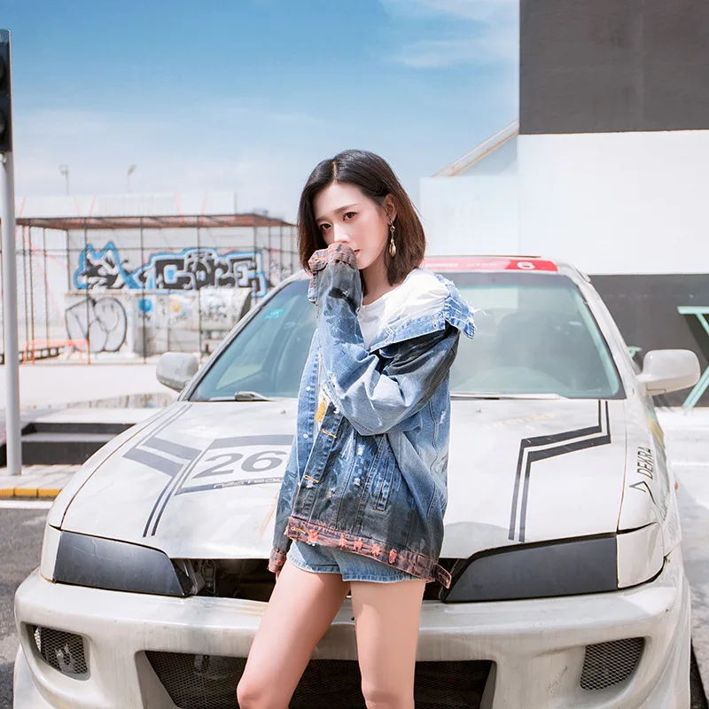 Женская джинсовая куртка chaqueta estampada модная с таким же абзацем весенне-осеннее