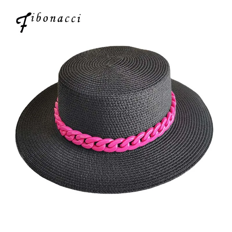 

Fibonacci Summer Sun Hats For Women Color Fashionable Chain Hat Female Flat Top Hat Casual Fashion Straw Hat Sunscreen Beach Cap