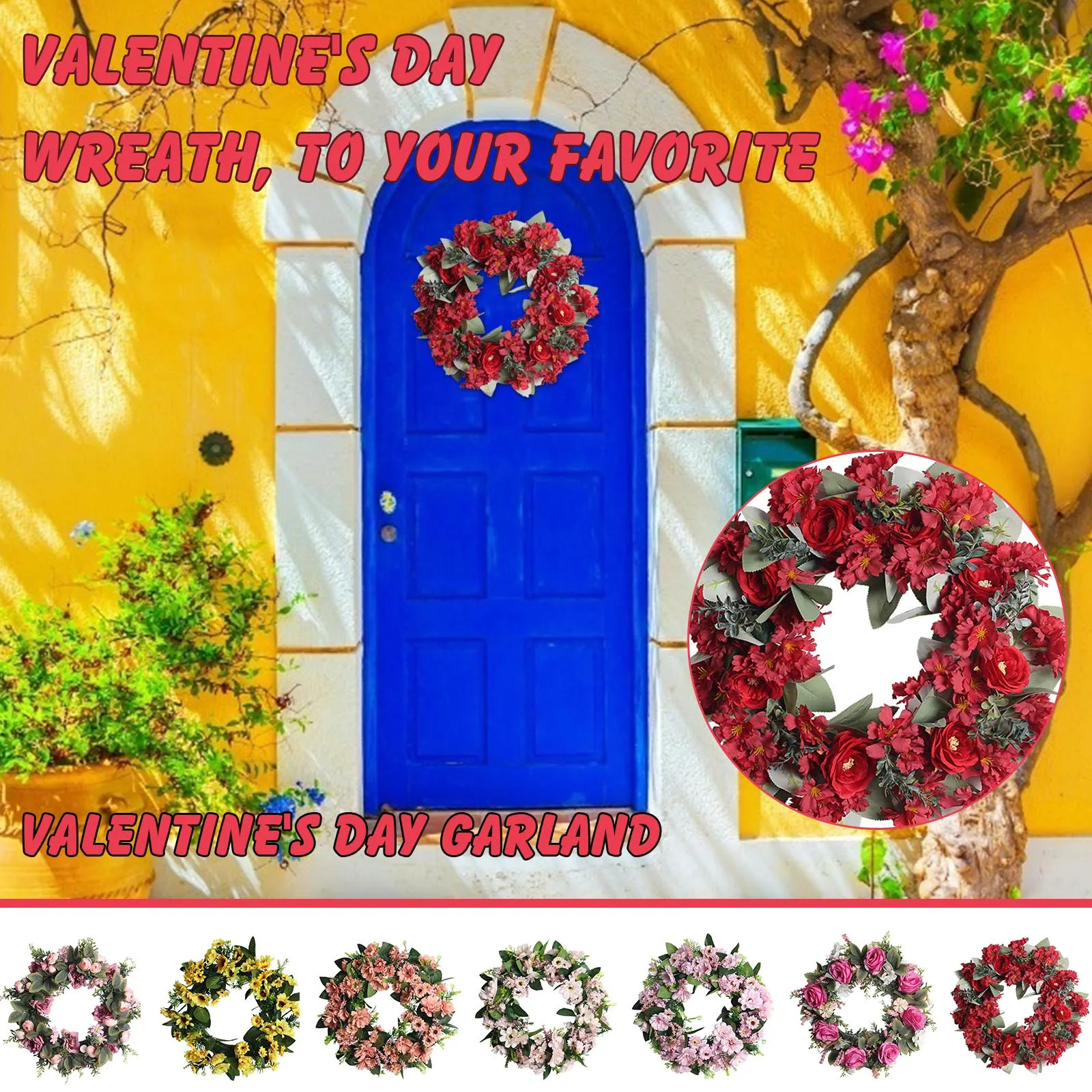 

Artificial Wreaths Silk Flower Simulation Valentine's Day Wreath Decoration Venue Layout Props Wreath Wedding Party Decoration