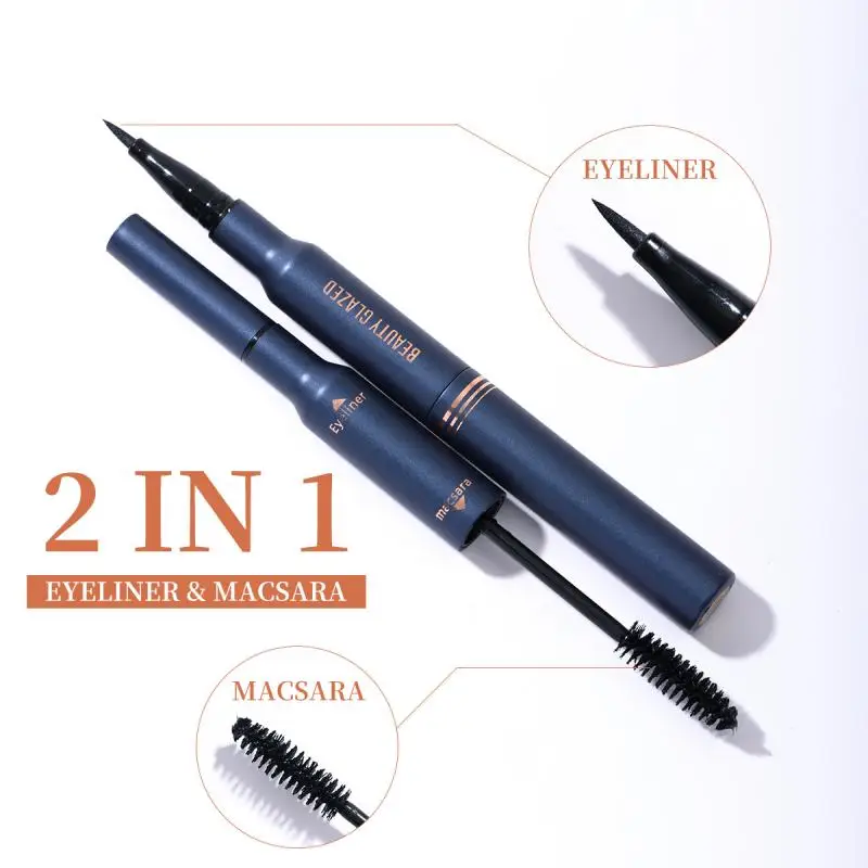 

Mascara Eyeliner 2 in 1 Double Head Natural Lasting Waterproof Not Blooming Eyeliner Curl Thick Slender Mascara Cosmetics TSLM1