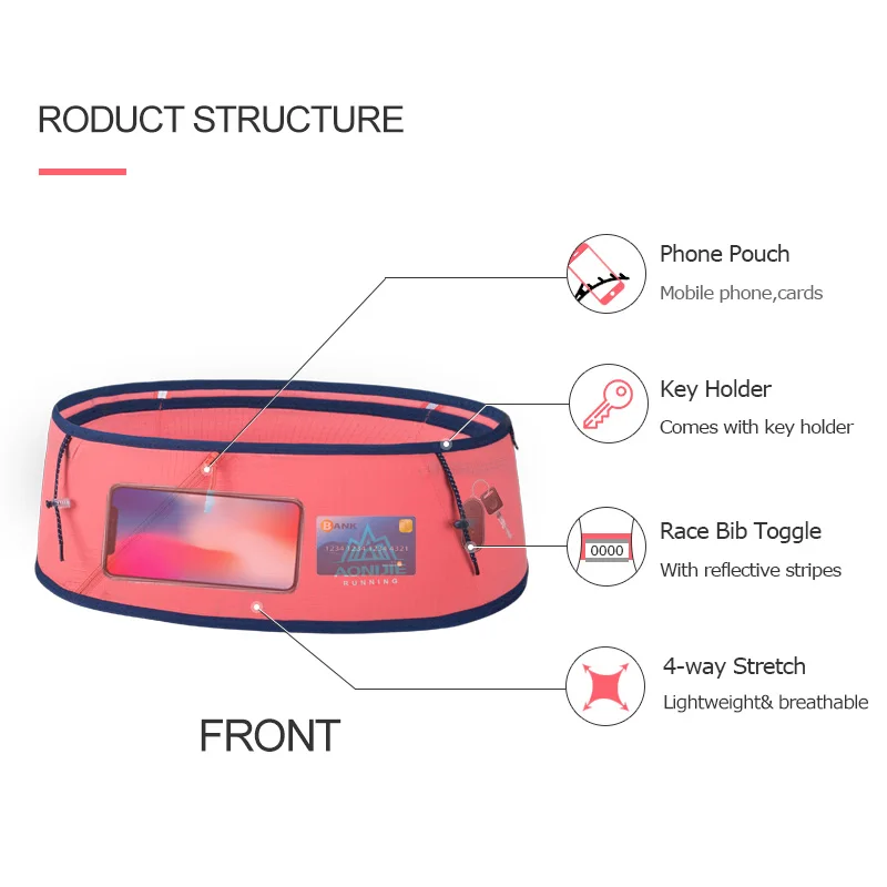 AONIJIE Hydration Running Belt Waist Pack Travel Money Bag Trail Marathon Gym Workout Fitness Mobile Phone Holder W8101