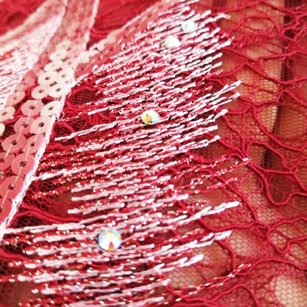 

Wine nigerian lace fabrics high quality 2019 aso ebi wedding lace fabric with stones sequins beaded lace fabric for bridal dress