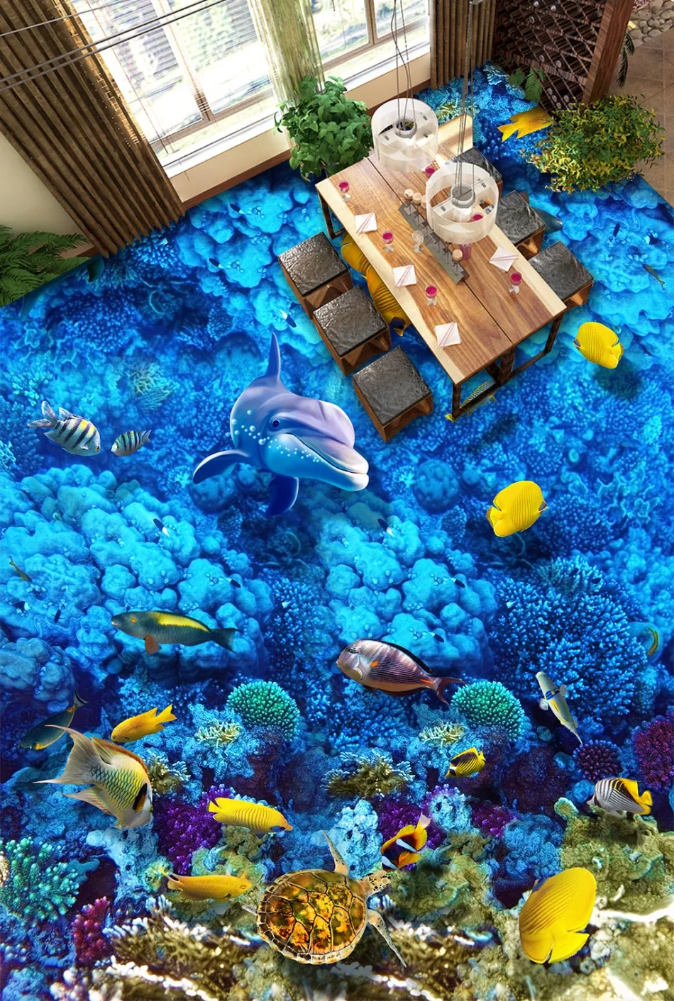 3D мерное напольное покрытие Sea World для гостиной спальни ресторана ПВХ
