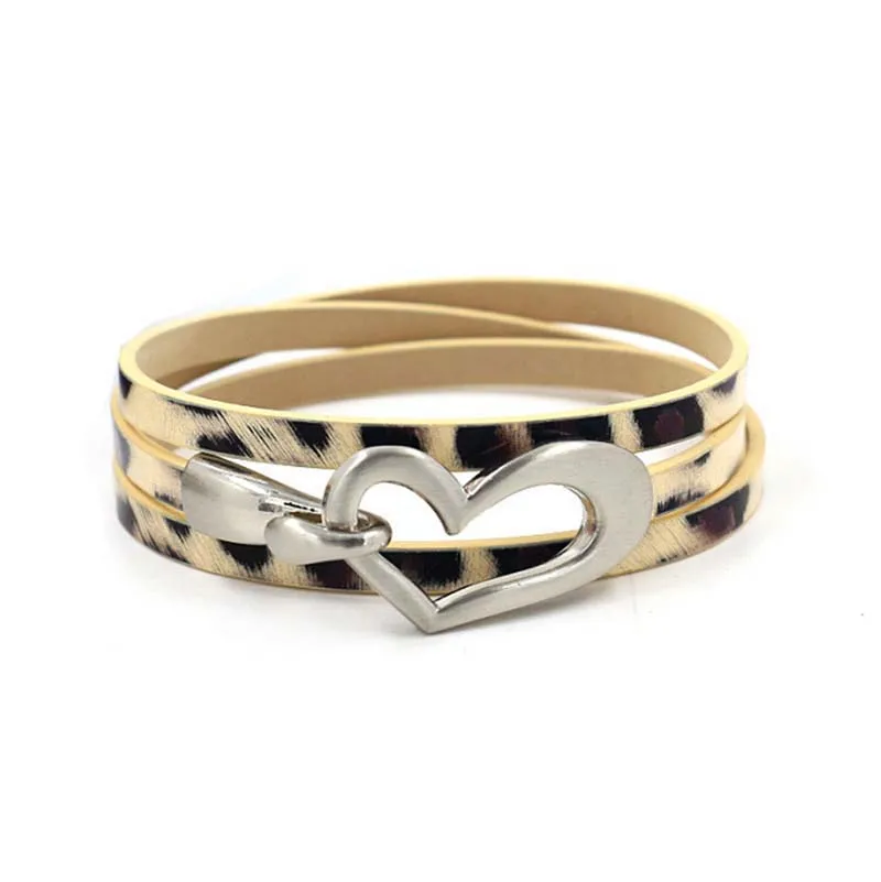 D & Новый леопардовый персиковый сердце любовь кожаный браслет для женщин модный