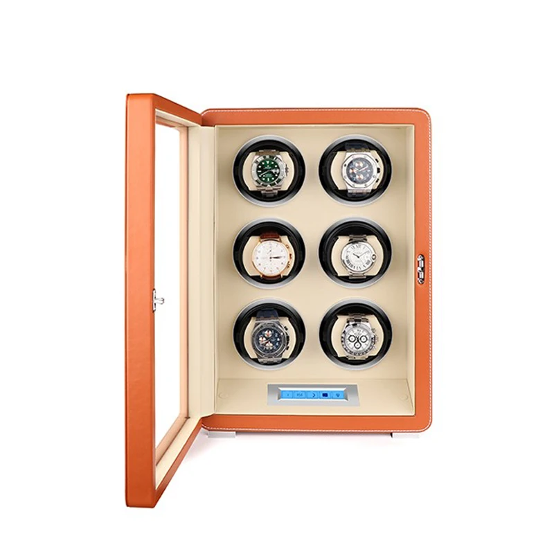 Luxury Watch Winder 6 Automatic Watches Storage Box High Gloss Wood Leather Mabuchi Motor LCD Touch Screen and Remote Control | Наручные