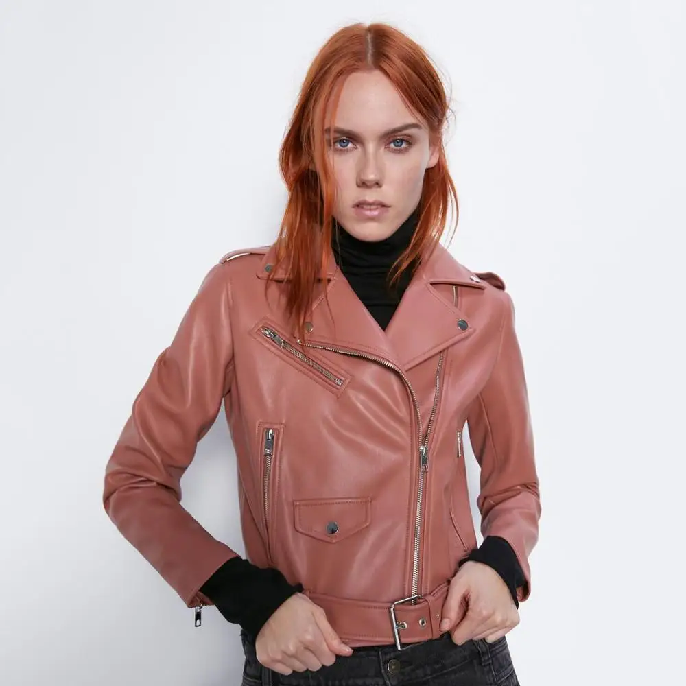 Za 2019 Черная куртка из искусственной кожи Женское пальто на осень и зиму модная