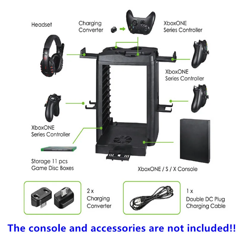 For Xbox one/ One X / ONE Slim Game Console Collection Vertical Stand Charging Dock Cooling Fan Hook Discs Storage Tower | Электроника