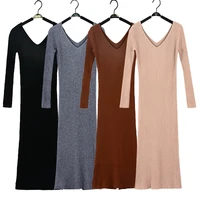 fdfklak korean new women sweater base skirt long vertical thread long sleeves thin skirt knitted dress autumn winter clothes