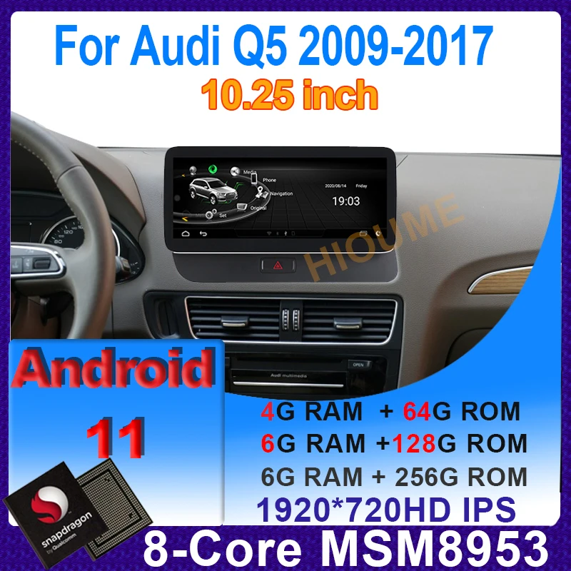 

10.25" Android 11 Snapdragon 8Core 6+128G Car Radio Multimedia Player GPS Navigation for Audi Q5 2009-2017 Stereo CarPlay