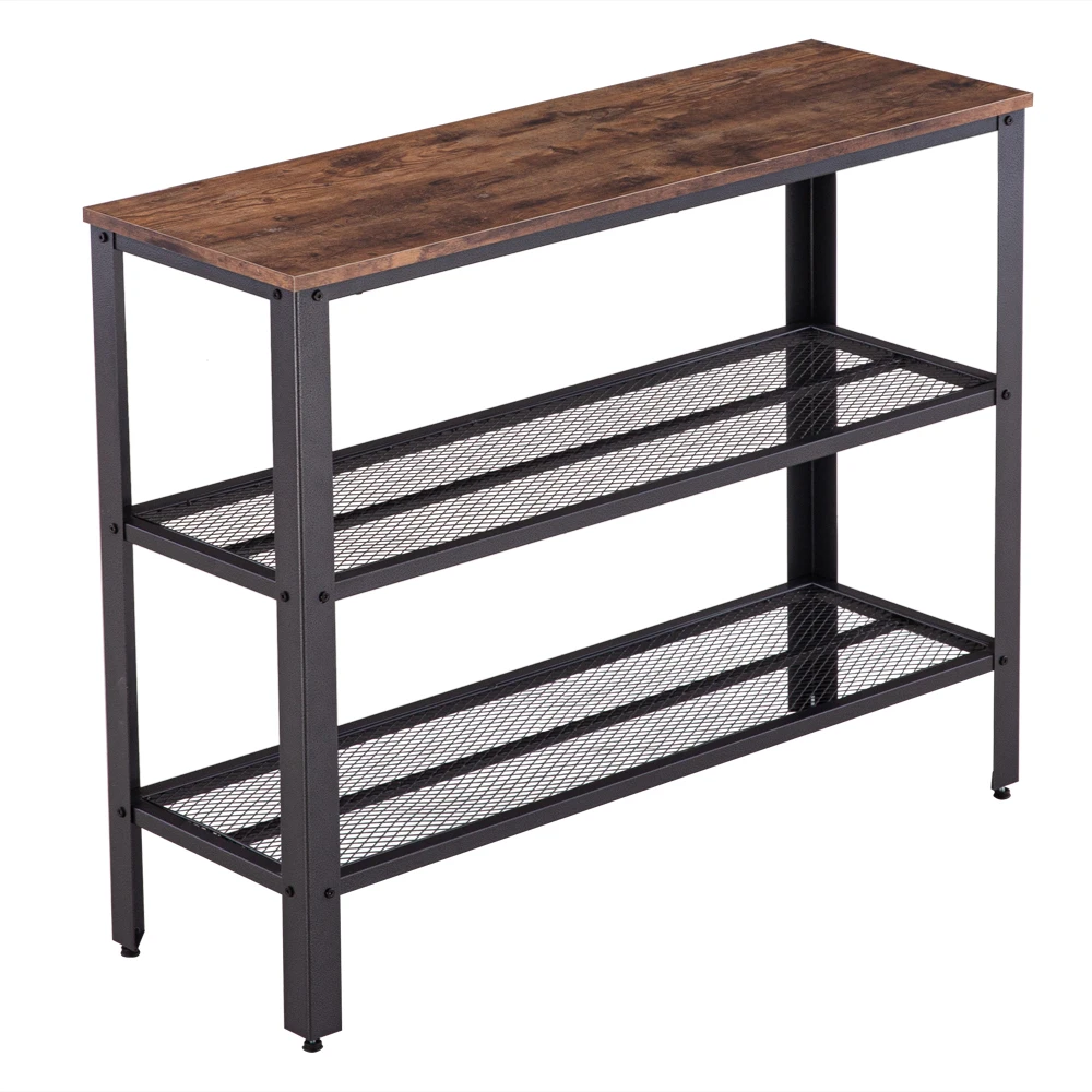 

Промышленный Стиль 3-Слои крест сторона Кофе Таблица крыльцо пристенный столик 2 круглый Ланч-бокс из железной сетки черный орех Цвет 101,5x35x80 ...