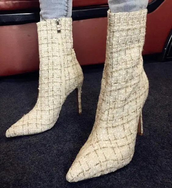 

Женские ботильоны на высоком каблуке, с острым носком, на молнии, белого и красного цветов, большие размеры