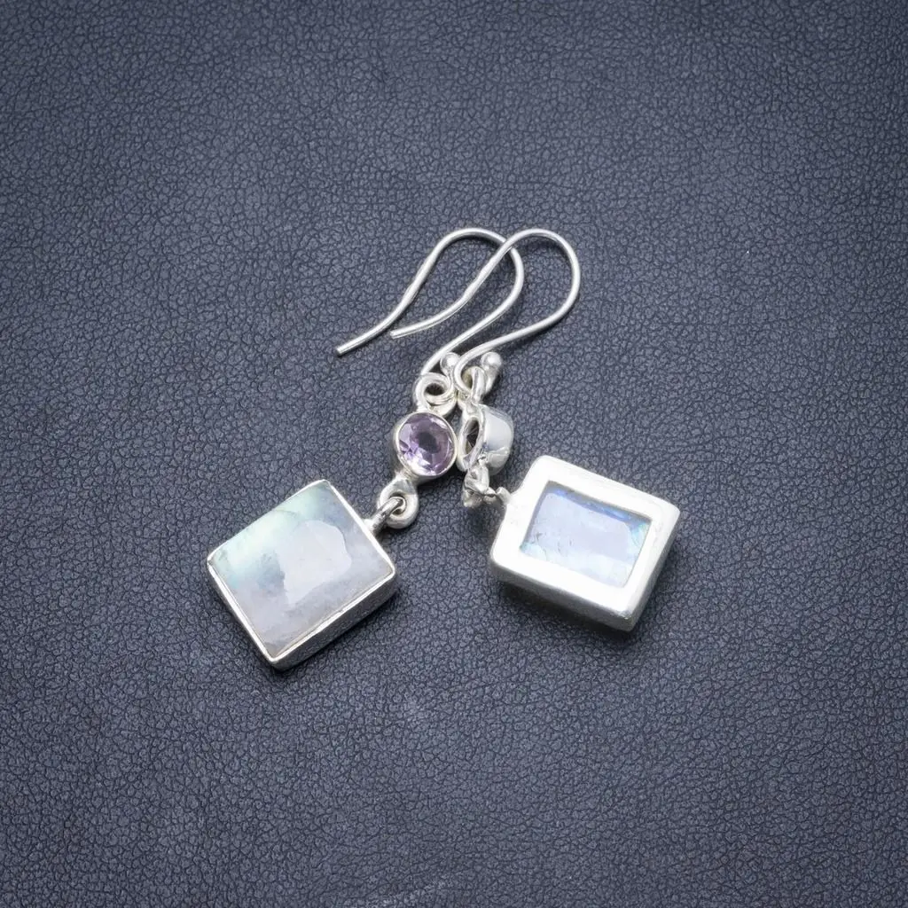 Натуральный лунный камень радуги и Аметист ручной работы Уникальные 925 пробы