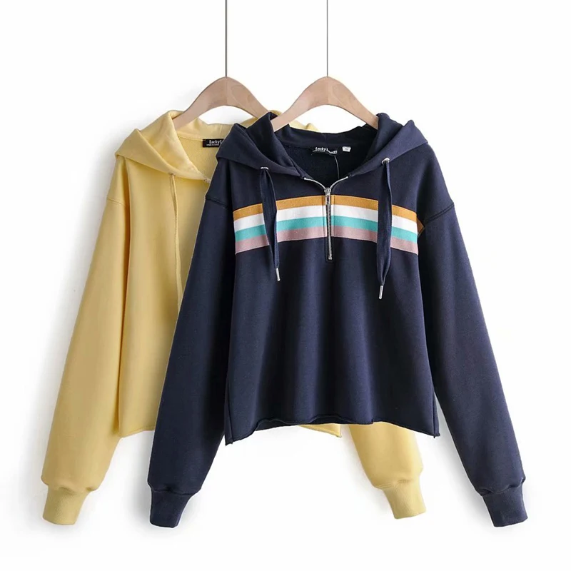 2019 цвет полосатый принт женские толстовки с капюшоном толстый Свободный пуловер