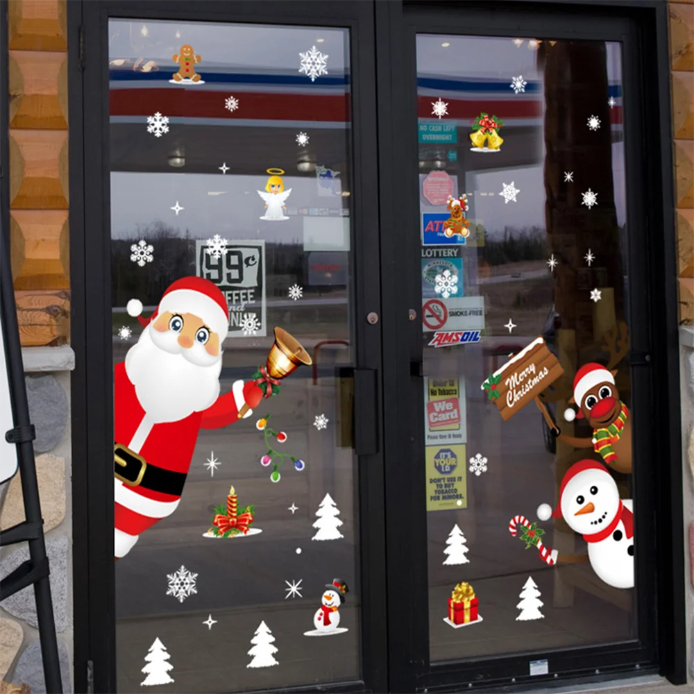 Рождественские наклейки для оконной витрины съемный Санта Клаус снеговик