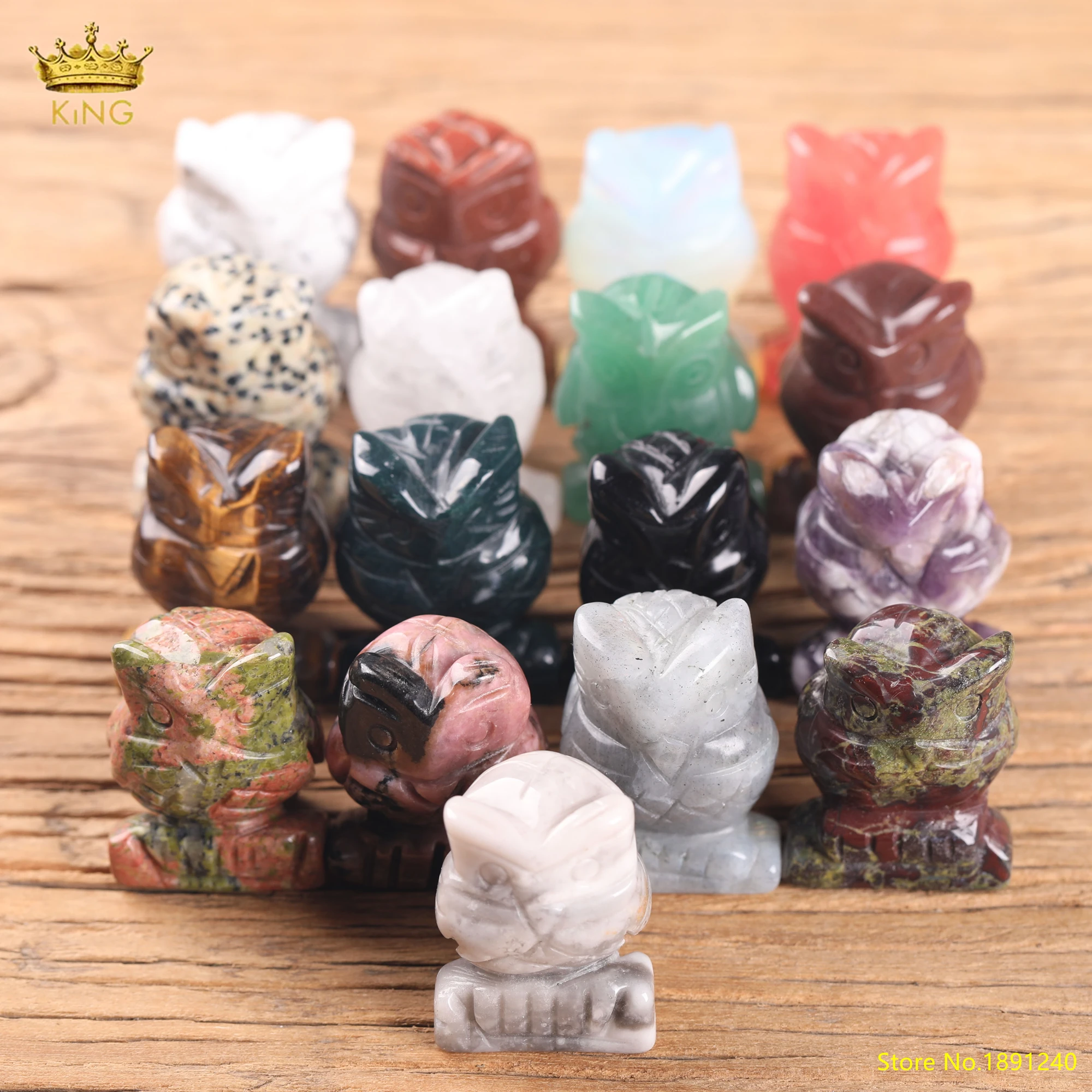 Король, 22 варианта Драгоценных Камня, резная статуя совы, 1,5 дюймов, бирюза/яшма/кварцевая статуя, хрустальное резное анимационное украшение