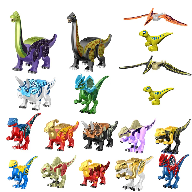 

18Pcs Animal Series Jurassic Dinosaur Stegosaurus Carnotaurus Tyrannosaurus Cub MOC Model Building Blocks Bricks Toys Gifts