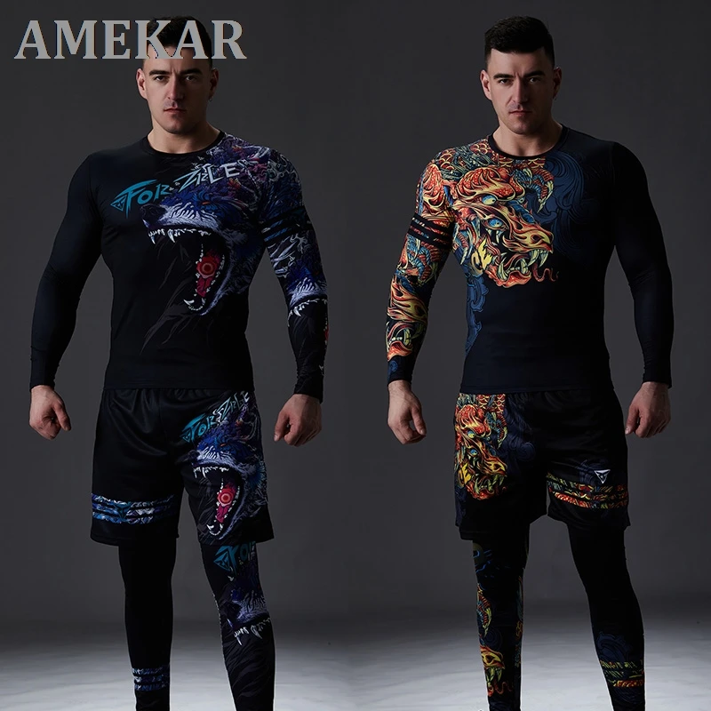 

Chinese Style Men's Tracksuit Gym Fitness Compression Sports Suit Clothes Running Jogging Sport Wear Exercise Workout Set
