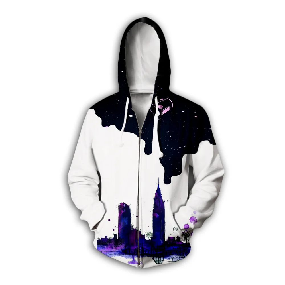 

Spring Men's Hooded Zipper Psychedelic Color Decor Hooded Fashion Hip-hop Sport Running Breathable Stretchy Male Coat
