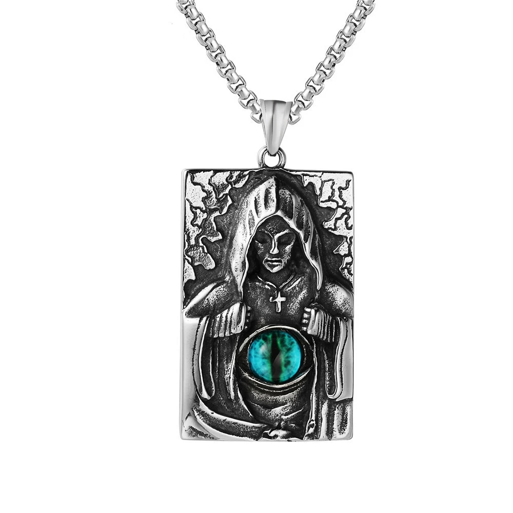 

Loredana Delicate Stainless Steel Wizard Necklace For Men.Retro Magic Eye Modeling Back Sacred Magic Crucifix Necklace Pendant
