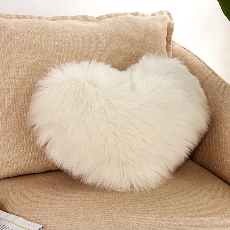

16 Colors Artificial Wool Fur Sheepskin Cushion Pillow Cover Washable Home Hairy Faux Plain Fluffy Soft Sofa Love Shape Cushion