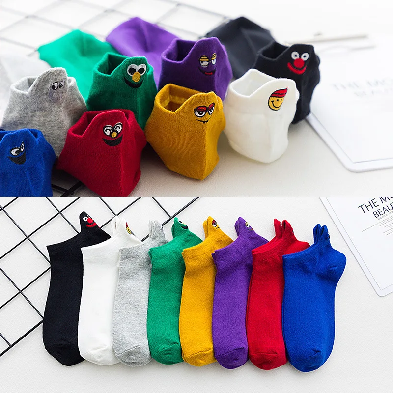 

Creative Kawaii Cute Cartoon Women Cotton Short Socks Embroidered Expression Harajuku Happy Funny Female Girls Ankle Socks Gift