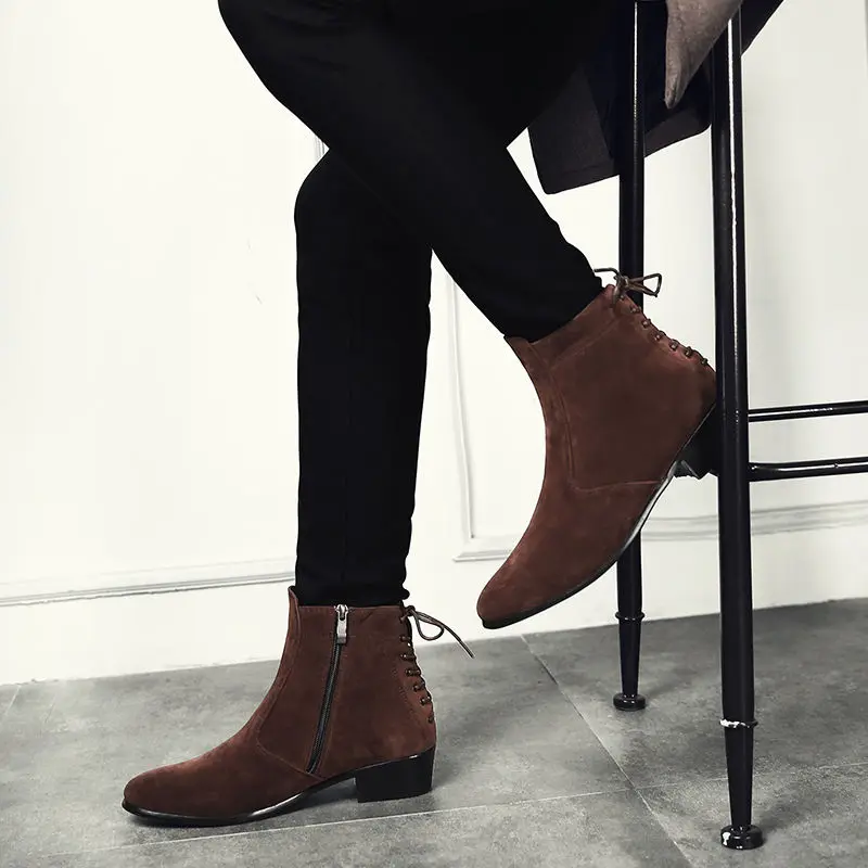 

Hairstylist pointed men's high top CASUAL BOOTS Korean fashion men's Plush autumn and winter Martin boots