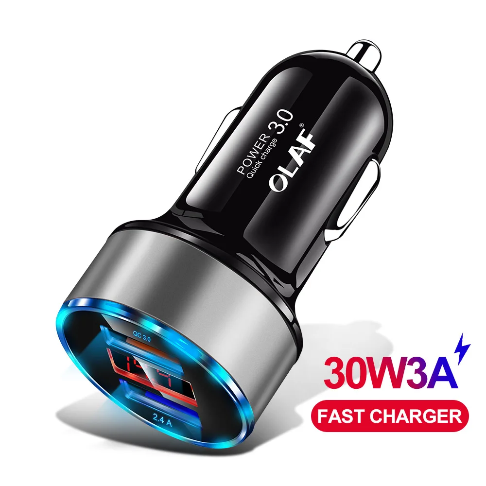 silver 30 Вт 3A быстрое автомобильное зарядное устройство Quick Charge 3,0 Dual USB для iphone XR XS Max Xiaomi huawei, зарядное устройство для мобильного телефона, автомобильный прикуриватель - Тип штекера: silver