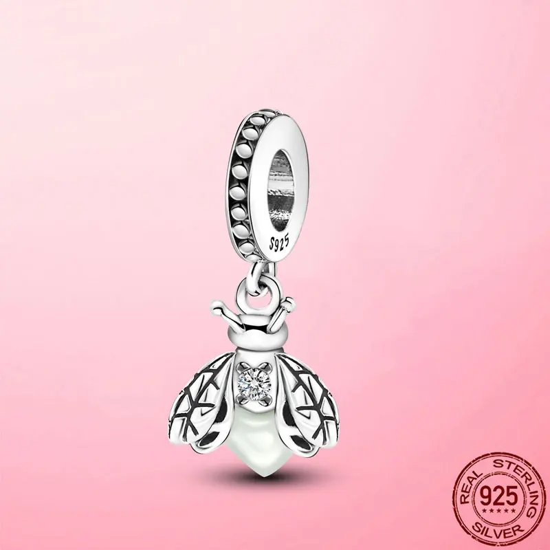 

New Design 925 Sterling Silver Beads CZ Glow-in-the-dark Firefly Dangle Charm Pendant Fit Original Bracelet DIY Jewelry Making