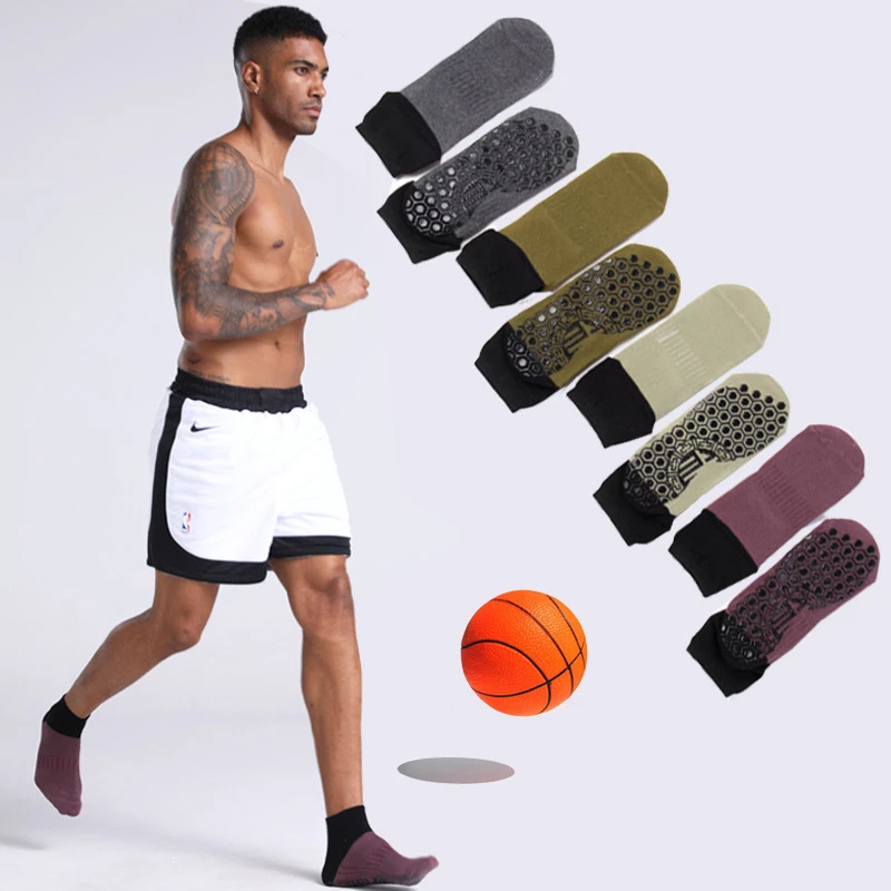 4 Pairs/New Men's Sports Socks Men Cotton Silica Yoga Pilates Anti-Skid Short Socks Man High Quality Wicking Basketball Socks