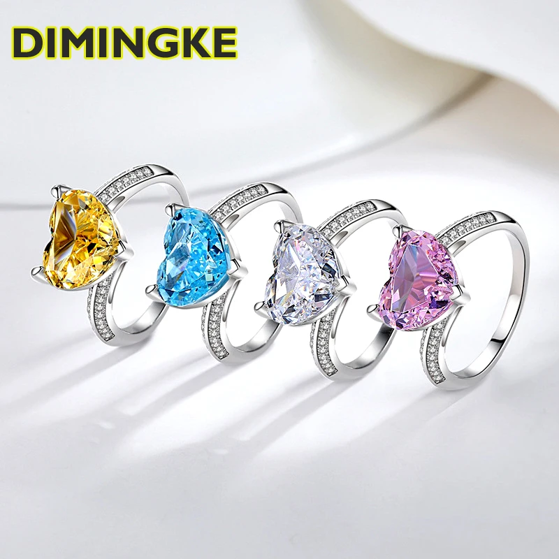 

DIMINGKE 5CT 12MM Heart-shaped Pink Yellow High Carbon Diamond Ring Woman 100%-S925 Sterling Silver Jewelry Wedding Party