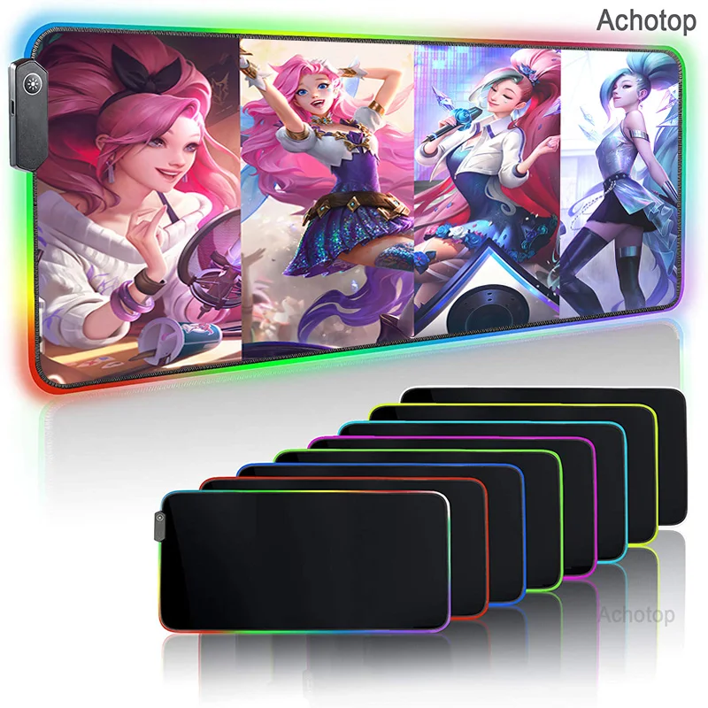 

LOL KDA Ahri All Out RGB Mouse Pad Gamer Large Gamer Decoracion Computer Keyboard DeskMat LED Light Backlight Sexy Girl Mousepad