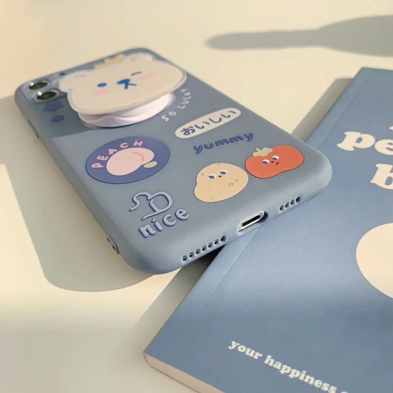 

Soft Cartoon Bracket Bear Case For iPhone12 11 X 11pro max Skin Feel Protective Cover For Iphone X 7/8plus xr Cases For Women