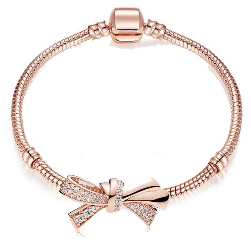 Шарм-браслет с розочкой и бантом оригинальный европейский браслет аксессуары
