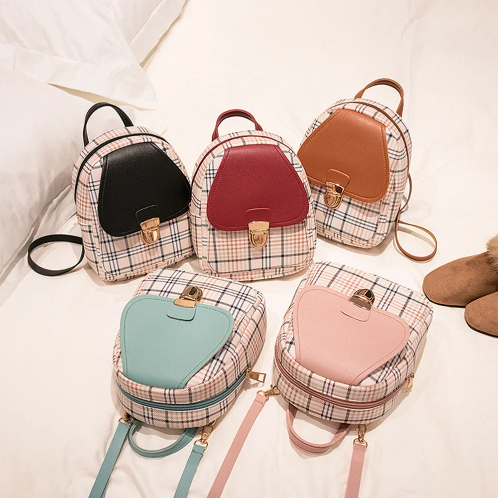 

Mini Backpack Crossbody Bag For Teenage Girl Plaid Women Shoulder Phone Purse Korean Style New Trendy Female Backpack