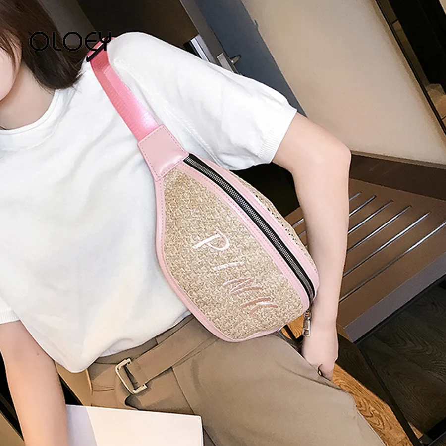 Модная забавная сумка для женщин соломенный Плетеный поясной кошелек Женская