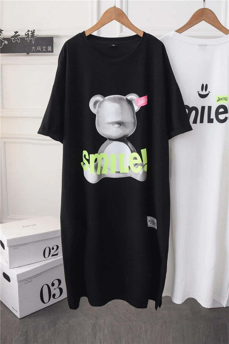 

T-shirt Skirt Women's 2021 New Western Style Plus Size Loose Slimming Temperament Overknee 100kg Midi Dress Harajuku Tops