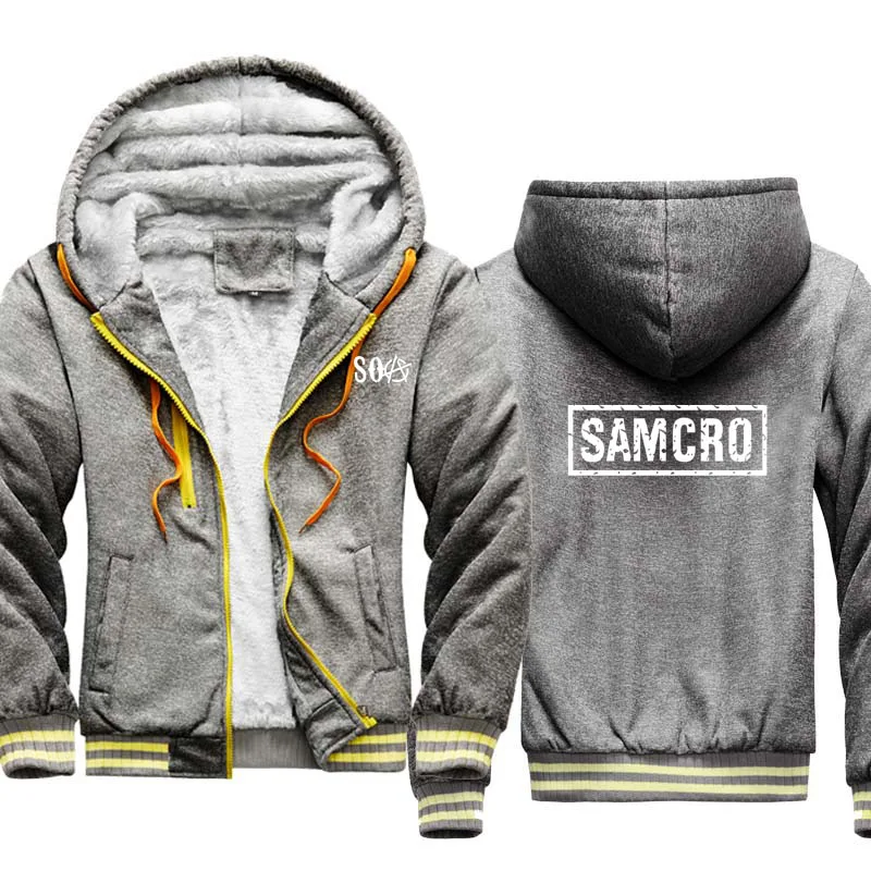 

Unisex Winter Men's sweatshirt SOA Sons of Anarchy Printing jackets Thicken Warm Wool Fleece Cotton Men's Zipper hoodie