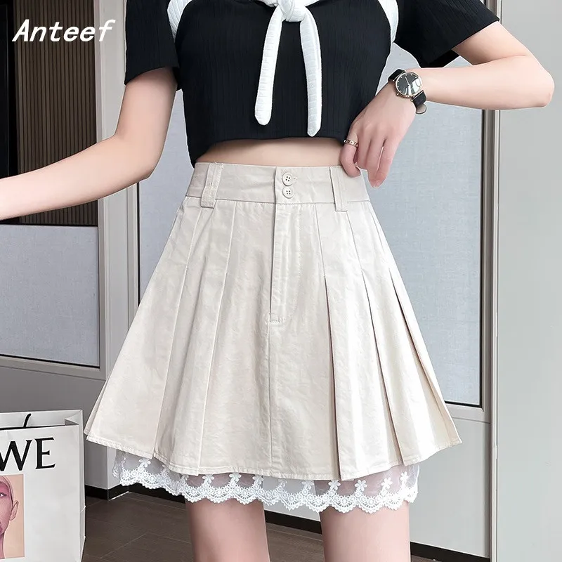 

korean fashion cotton vintage pleated high waist summer casual loose for woman mini skirts womens 2021 skirt clothes