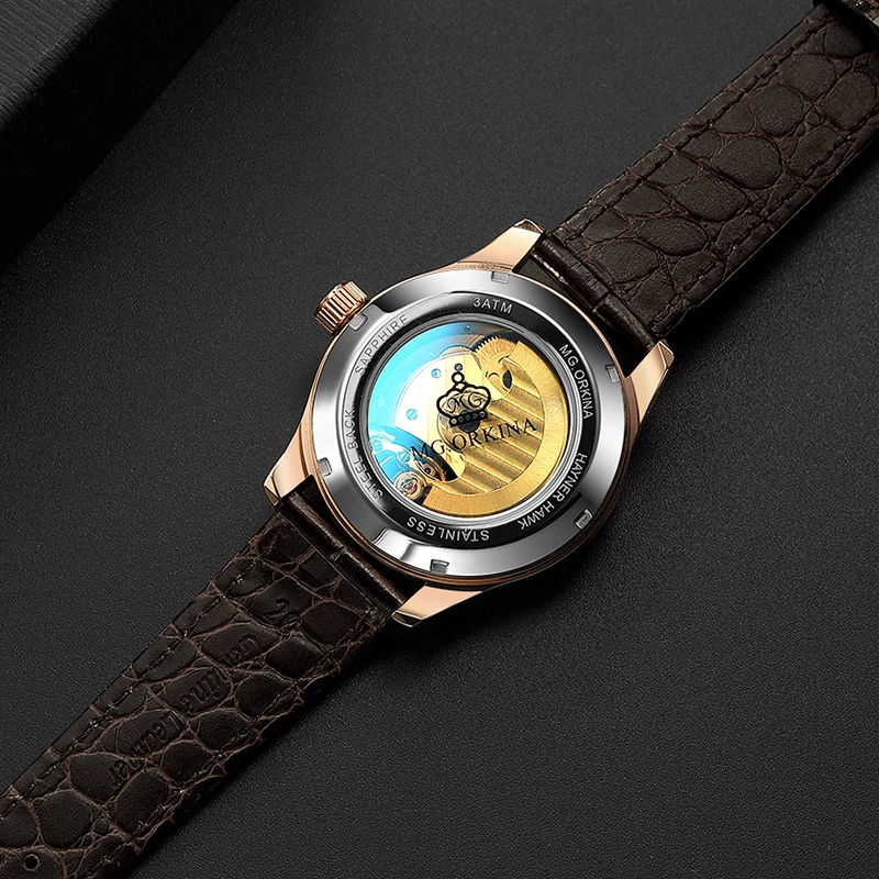 Мужские часы с автоподзаводом MG.ORKINA наручные сапфировым стеклом и фазой Луны