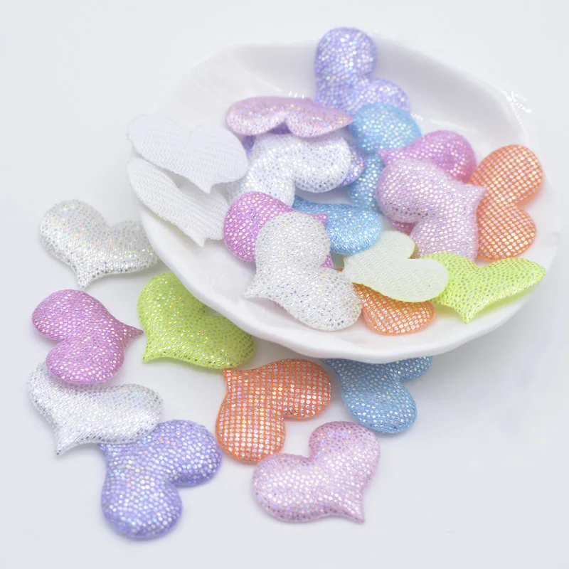 100Pcs 24*18mm Colorful Fabric Heart Applique Padded Patches for Clothes Hat Headwear Hairpin Wedding Festival DIY Decor P48