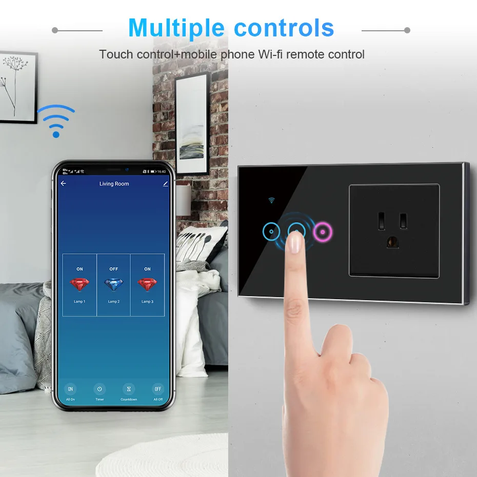 Tuya 16A Смарт розетки комбо умный WiFi светильник переключатель приложение Smart Life