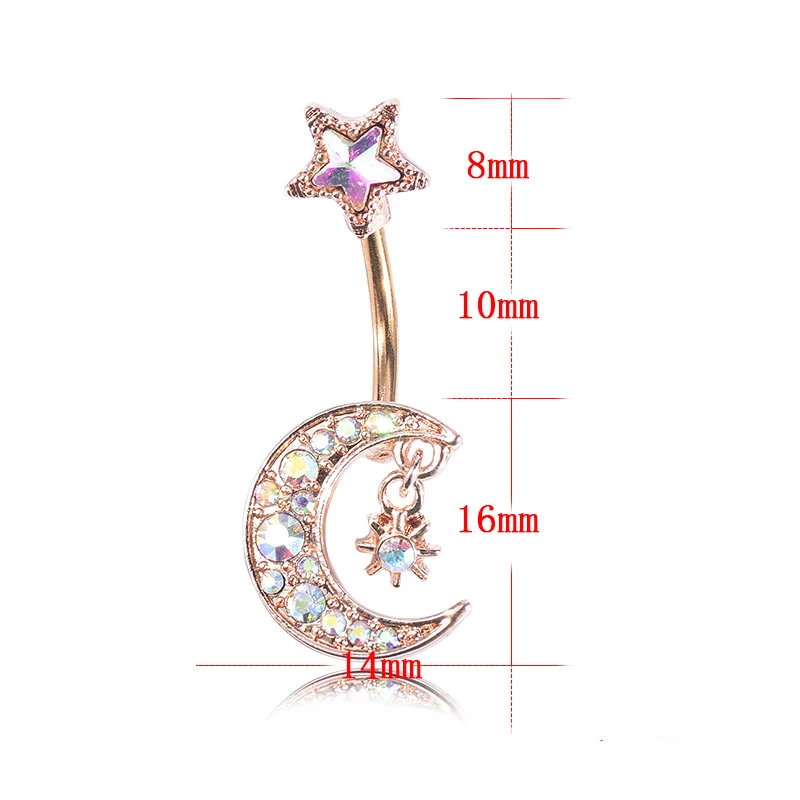 

1Pc Sexy Star Moon Navel Belly Button Rings Belly Piercing Crystal Surgical Metal Woman Body Jewelry Barbell Women Accessories