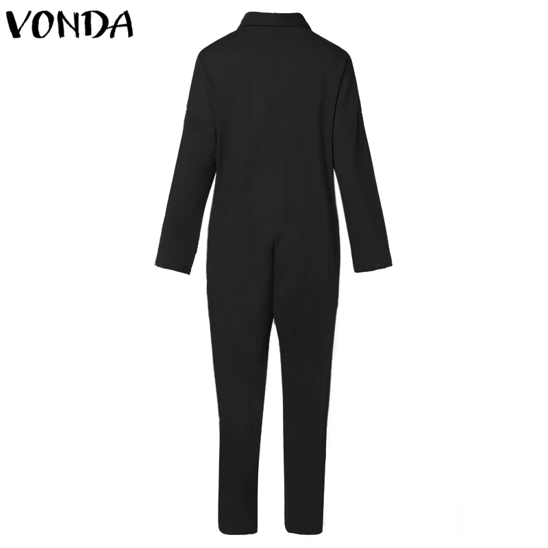 VONDA комбинезон женский комбинезон с длинным рукавом с отворотом на шее и пуговицами комбинезон для подвижных игр размера плюс повседневные свободные шаровары широкие штаны
