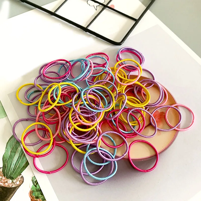 100 шт./компл. женские Украшения для волос детская цветная Резиновая лента девочек