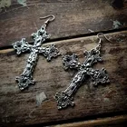 Женские серьги в готическом стиле Goth, крупные Серьги серебряного цвета с цветочным крестом, ювелирные изделия для ПАНКОВ