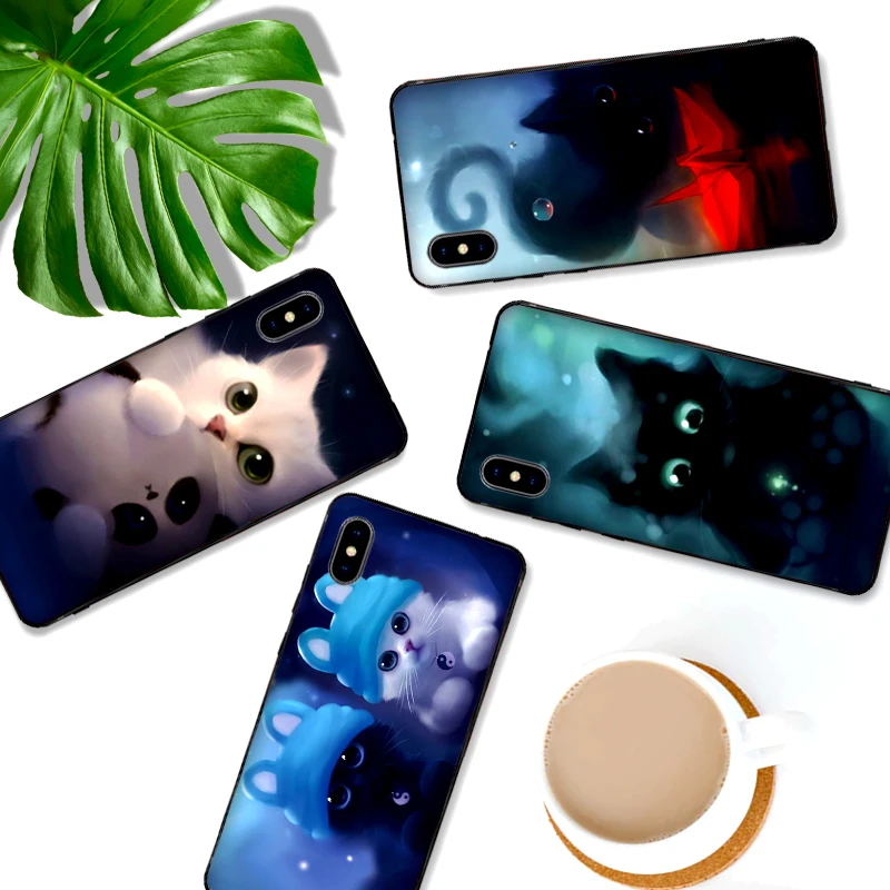 С милым рисунком кота чехлы для мобильных телефонов iPhone X XS MAX XR 6S 7 8 Plus чехол