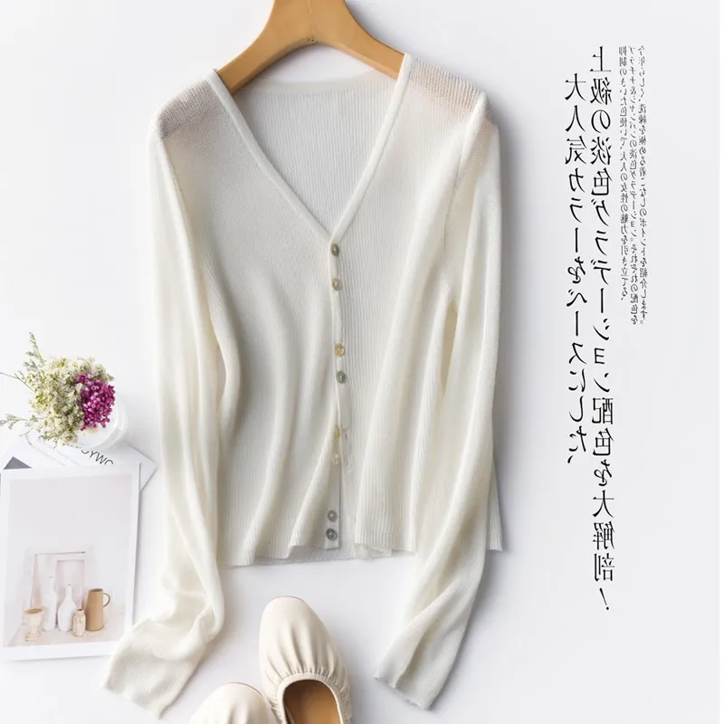 

New Air Conditioning Sunscreen Cardigan Women's Knit Sweater Coat Knitted Top Cotton Linen Air Conditioning Cardigan